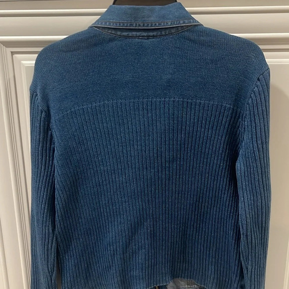 Vintage Coldwater creek jean jacket sweater zip Jeans blue Denim knit back sz M - Picture 4 of 13